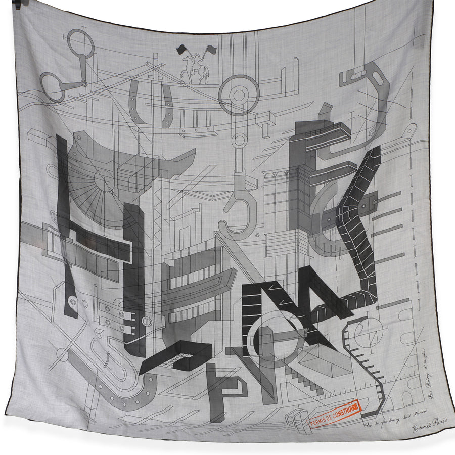 Hermès Mens Gris Chine Permis De Constructruir Silk Cashmere Scarf 100 Gray Scarves/wraps