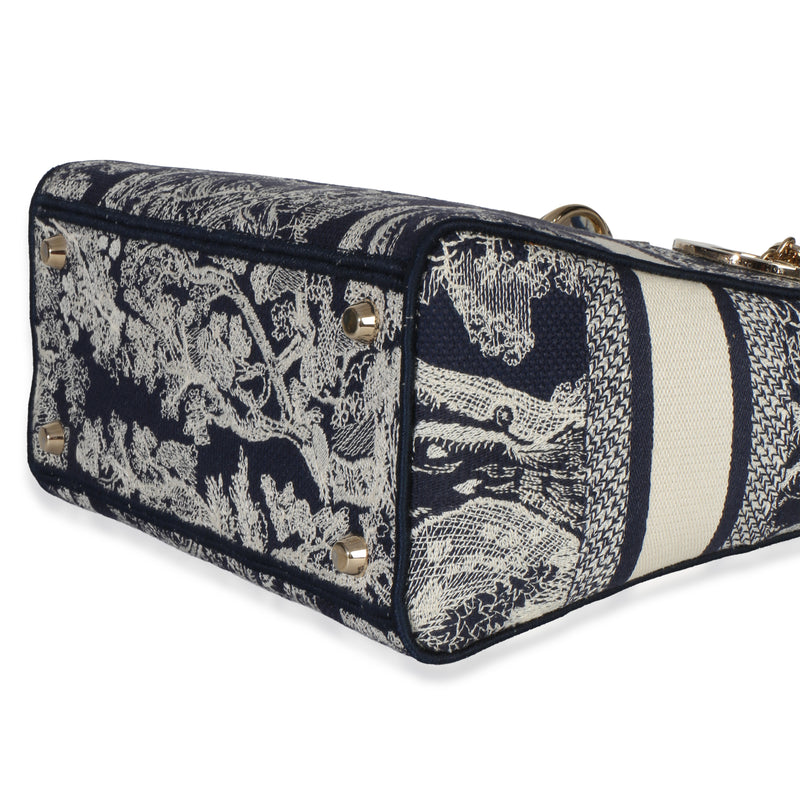 Christian Dior Navy Canvas Toile De Jouy Embroidered Medium Lady D-Lite Blue Handbag