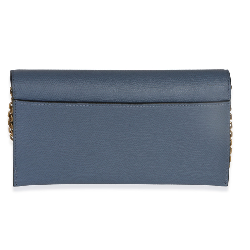 Christian Dior Blue Grained Calfskin Small Saddle Pouch With Chain Leather Handbag