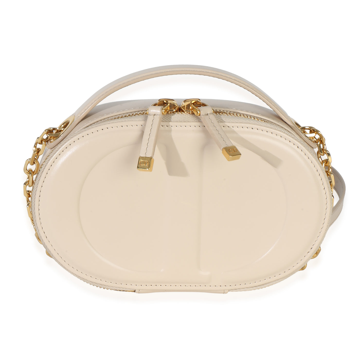 Christian Dior Cream Calfskin Cd Signature Oval Crossbody Camera Bag Beige Leather Handbag