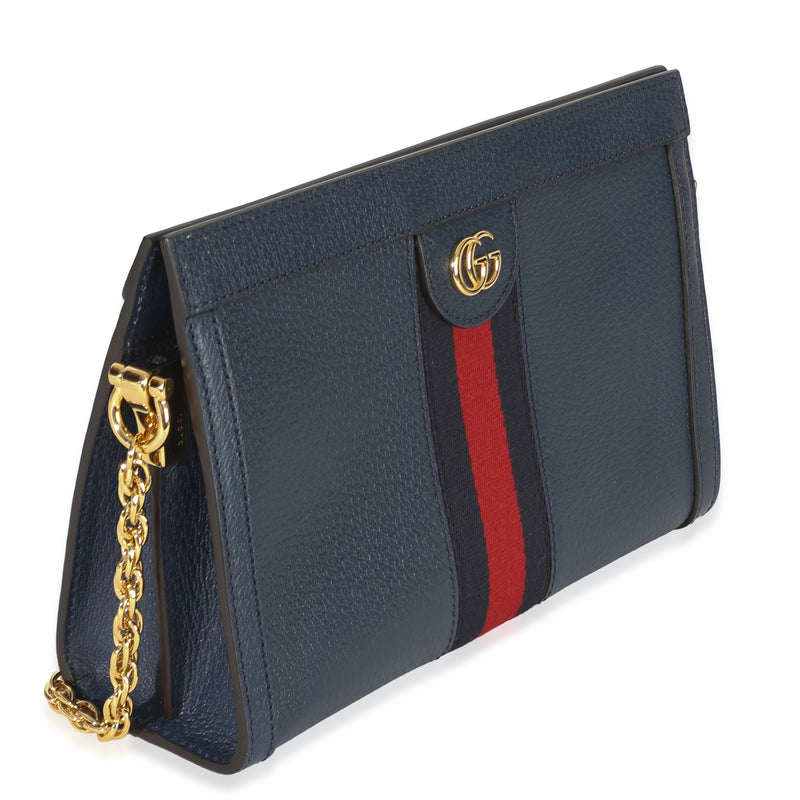 Gucci Navy Calfskin Gg Ophidia Small Web Chain Bag Blue Leather Handbag