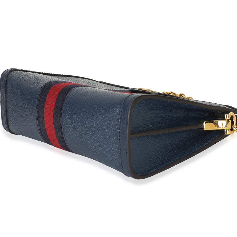 Gucci Navy Calfskin Gg Ophidia Small Web Chain Bag Blue Leather Handbag