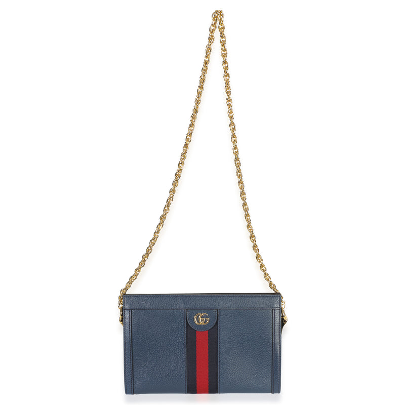 Gucci Navy Calfskin Gg Ophidia Small Web Chain Bag Blue Leather Handbag