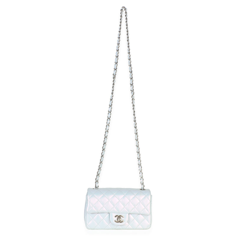Chanel Blue Iridescent Quilted Goatskin Rectangular Mini Flap Leather Handbag