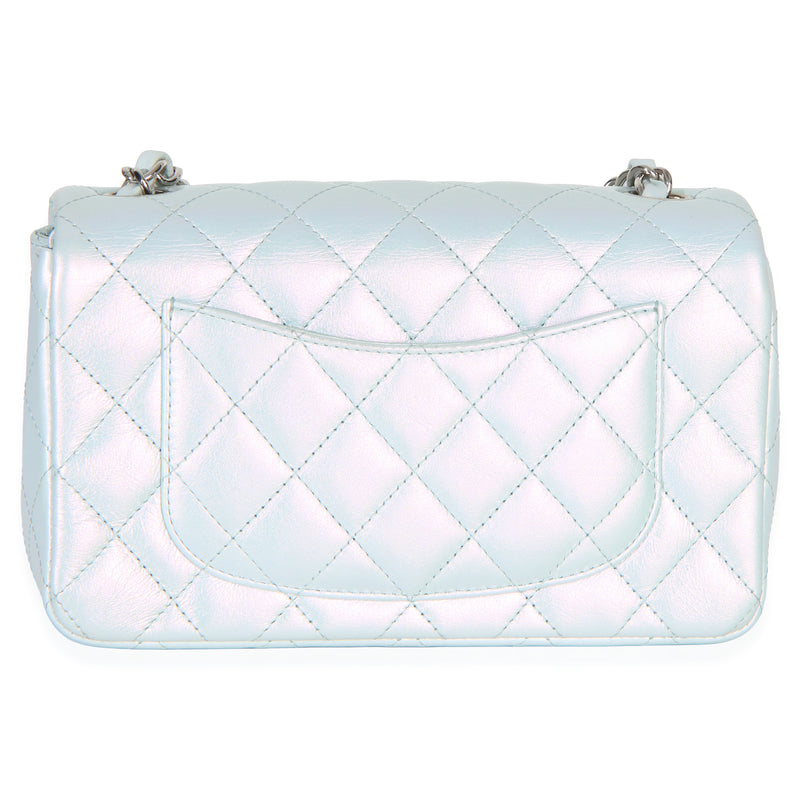 Chanel Blue Iridescent Quilted Goatskin Rectangular Mini Flap Leather Handbag