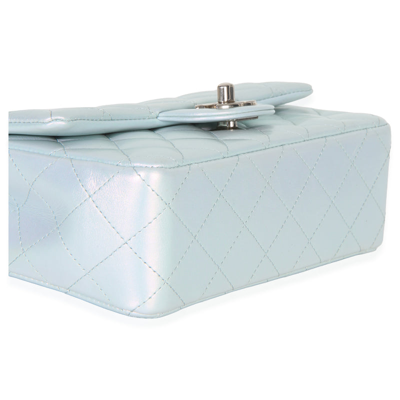 Chanel Blue Iridescent Quilted Goatskin Rectangular Mini Flap Leather Handbag