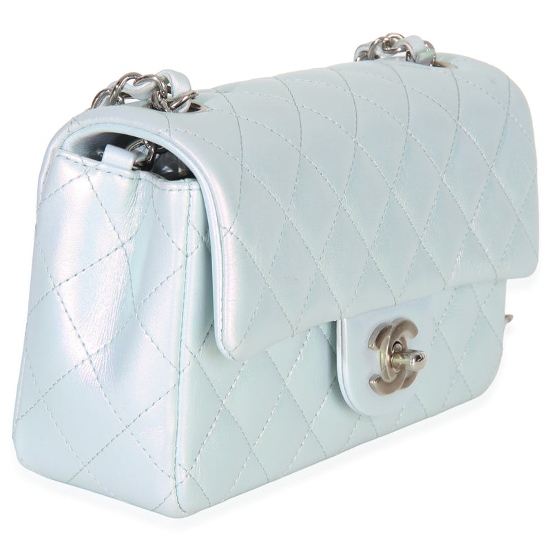 Chanel Blue Iridescent Quilted Goatskin Rectangular Mini Flap Leather Handbag
