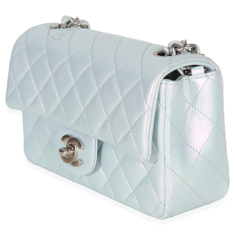 Chanel Blue Iridescent Quilted Goatskin Rectangular Mini Flap Leather Handbag