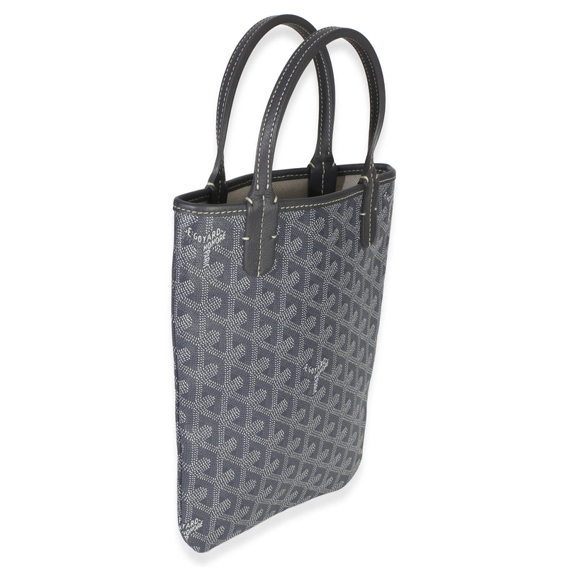 Goyard Grey Goyardine Canvas Poitiers Tote Pm Blue Coated Handbag