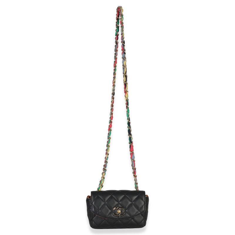 Chanel Black Quilted Lambskin Ribbon Chain Small Cocovado Flap Bag Leather Handbag