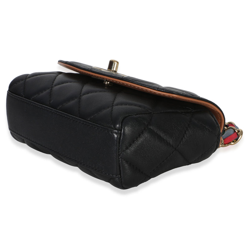 Chanel Black Quilted Lambskin Ribbon Chain Small Cocovado Flap Bag Leather Handbag