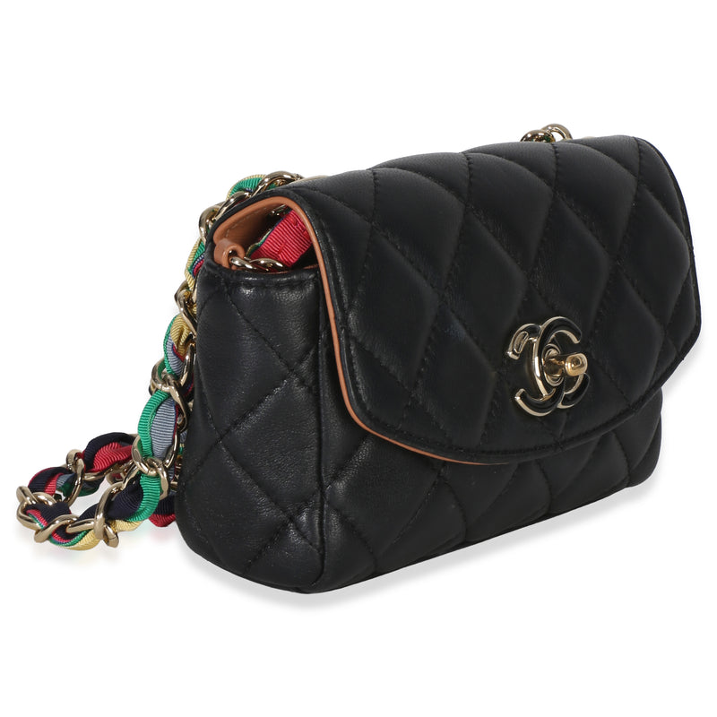 Chanel Black Quilted Lambskin Ribbon Chain Small Cocovado Flap Bag Leather Handbag