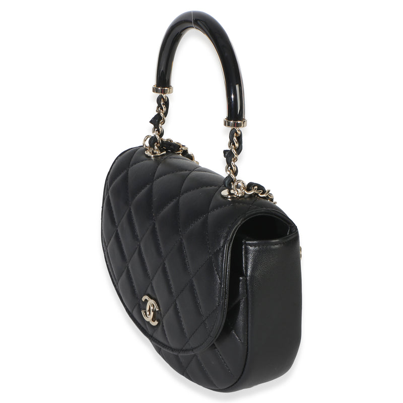 Chanel Black Quilted Lambskin Cc Half Moon Top Handle Flap Leather Handbag