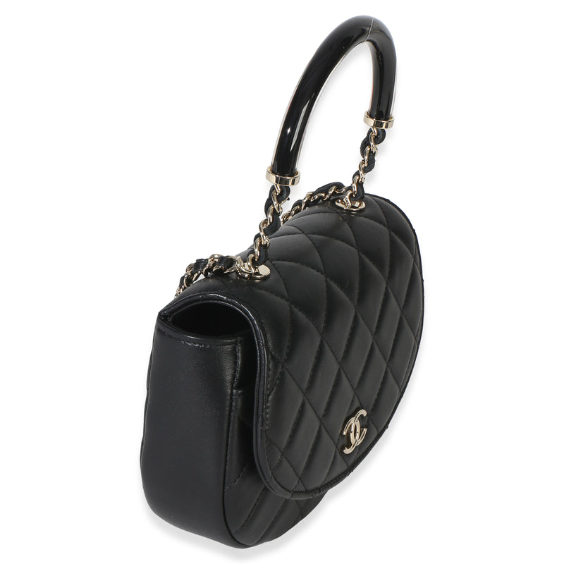 Chanel Black Quilted Lambskin Cc Half Moon Top Handle Flap Leather Handbag