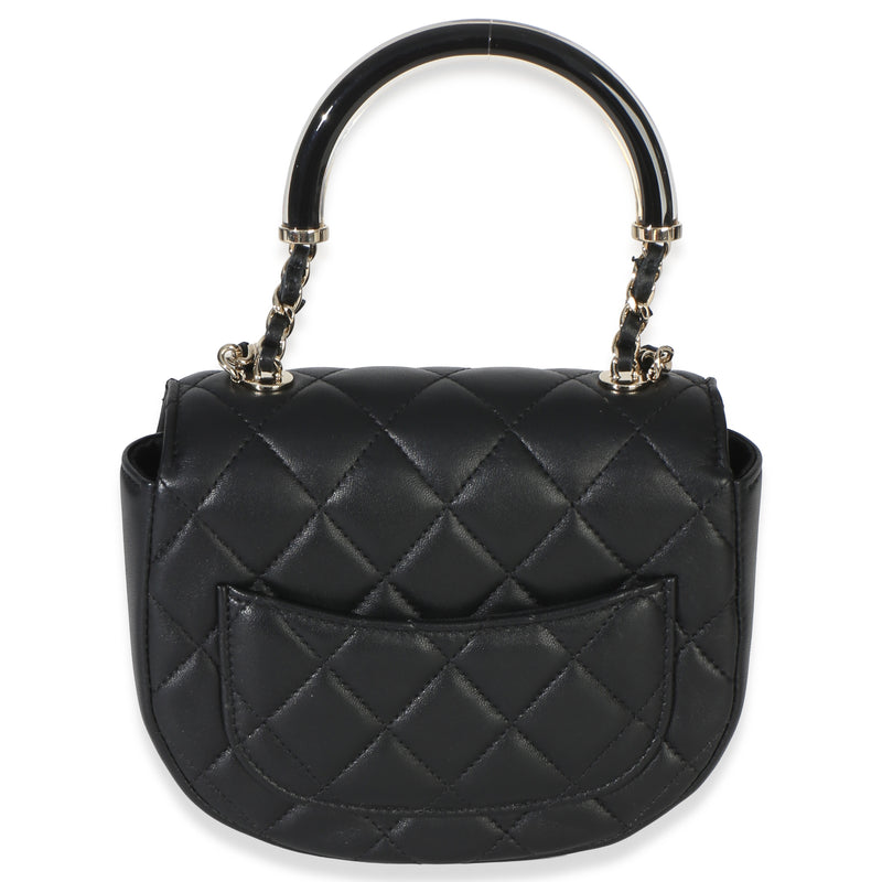 Chanel Black Quilted Lambskin Cc Half Moon Top Handle Flap Leather Handbag