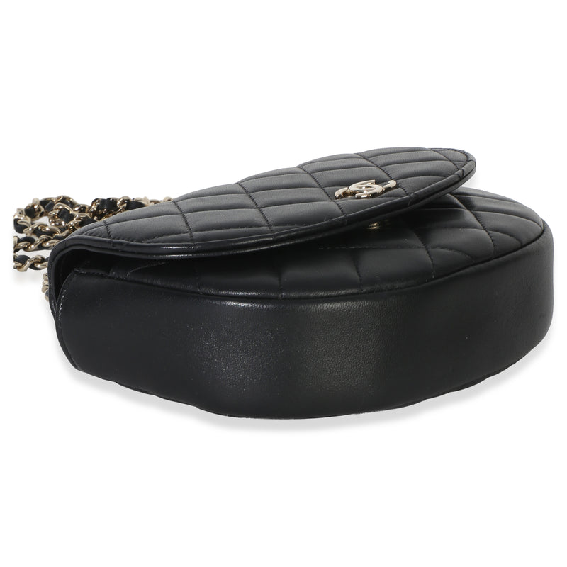 Chanel Black Quilted Lambskin Cc Half Moon Top Handle Flap Leather Handbag