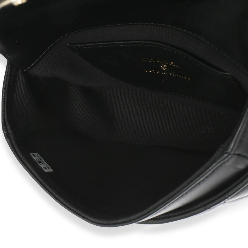 Chanel Black Quilted Lambskin Cc Half Moon Top Handle Flap Leather Handbag