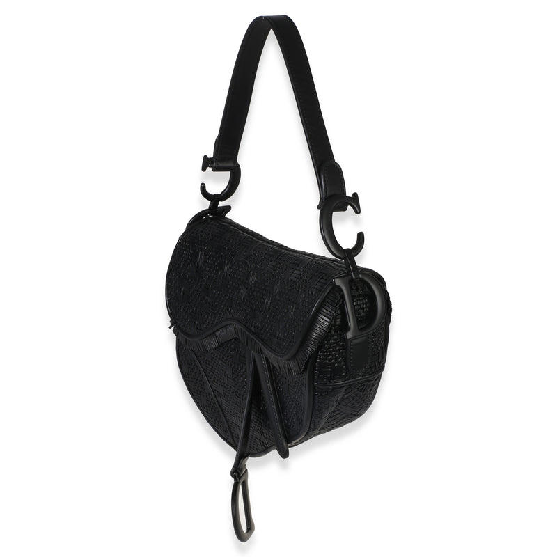 Christian Dior Black Ultramatte Woven Calfskin Saddle Bag Leather Handbag