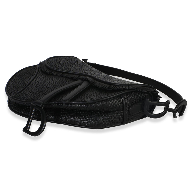 Christian Dior Black Ultramatte Woven Calfskin Saddle Bag Leather Handbag