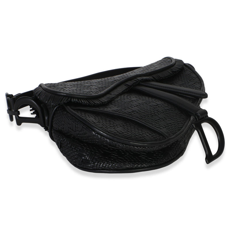 Christian Dior Black Ultramatte Woven Calfskin Saddle Bag Leather Handbag