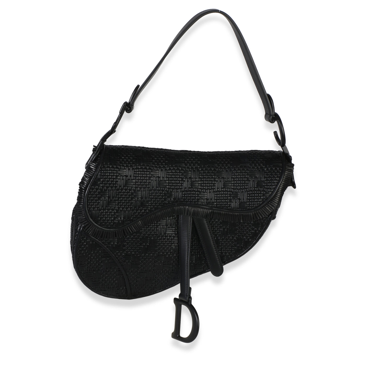 Christian Dior Black Ultramatte Woven Calfskin Saddle Bag Leather Handbag