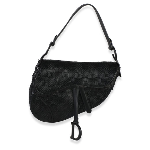 Christian Dior Black Ultramatte Woven Calfskin Saddle Bag Leather Handbag