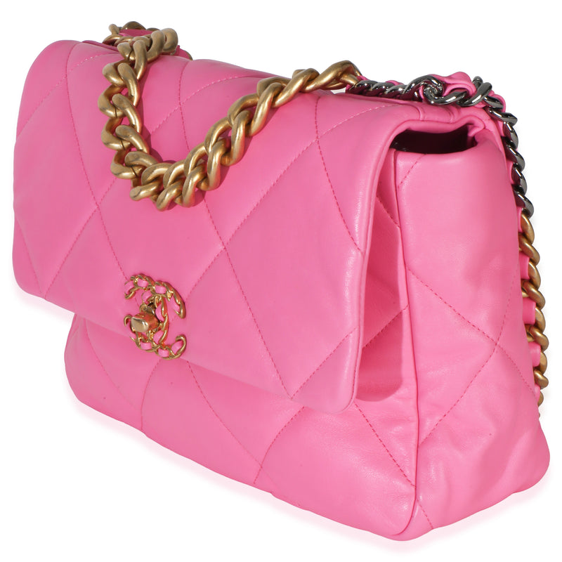 Chanel Pink Quilted Lambskin Large 19 Flap Bag Leather Handbag