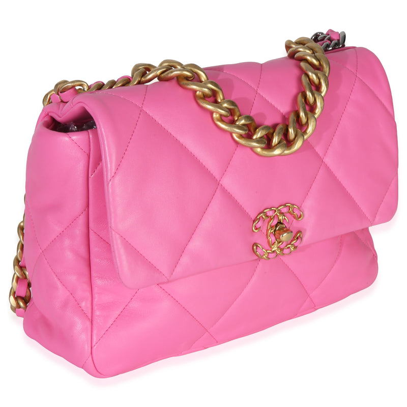 Chanel Pink Quilted Lambskin Large 19 Flap Bag Leather Handbag