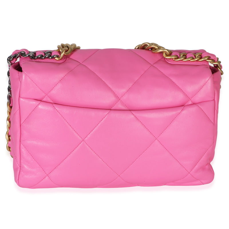 Chanel Pink Quilted Lambskin Large 19 Flap Bag Leather Handbag