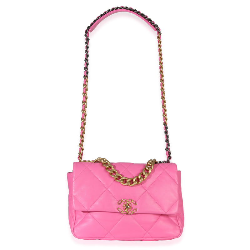 Chanel Pink Quilted Lambskin Large 19 Flap Bag Leather Handbag
