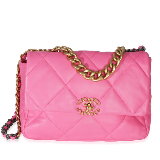Chanel Pink Quilted Lambskin Large 19 Flap Bag Leather Handbag