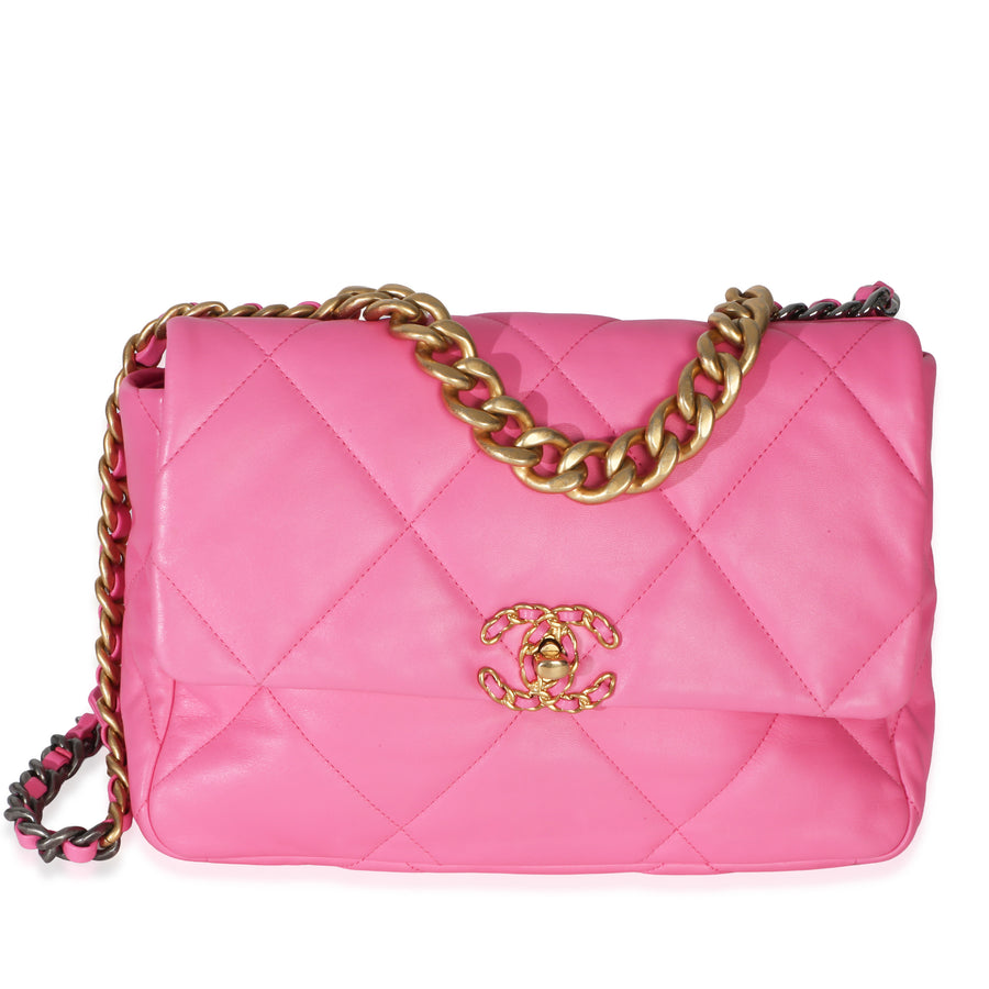 Chanel Pink Quilted Lambskin Large 19 Flap Bag Leather Handbag