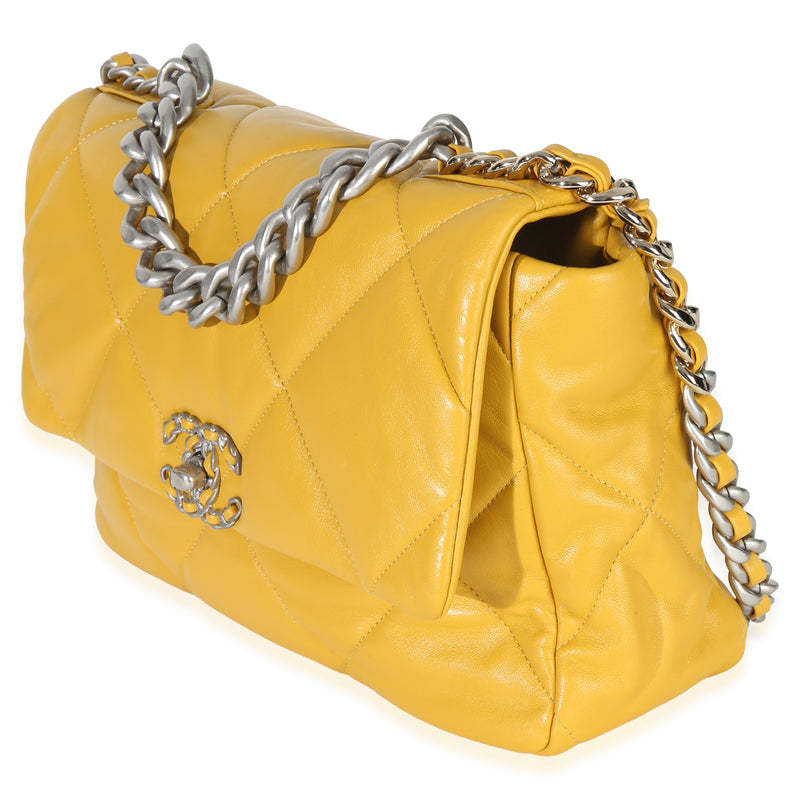 Chanel Yellow Quilted Lambskin Large 19 Flap Bag Leather Handbag