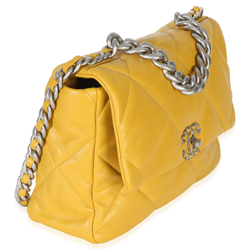 Chanel Yellow Quilted Lambskin Large 19 Flap Bag Leather Handbag