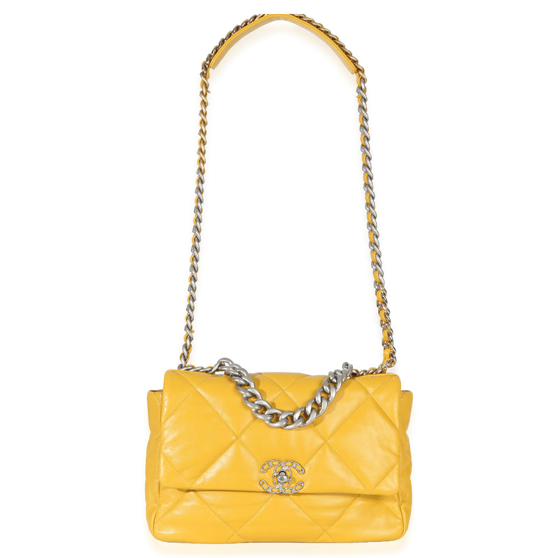 Chanel Yellow Quilted Lambskin Large 19 Flap Bag Leather Handbag