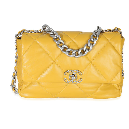 Chanel Yellow Quilted Lambskin Large 19 Flap Bag Leather Handbag