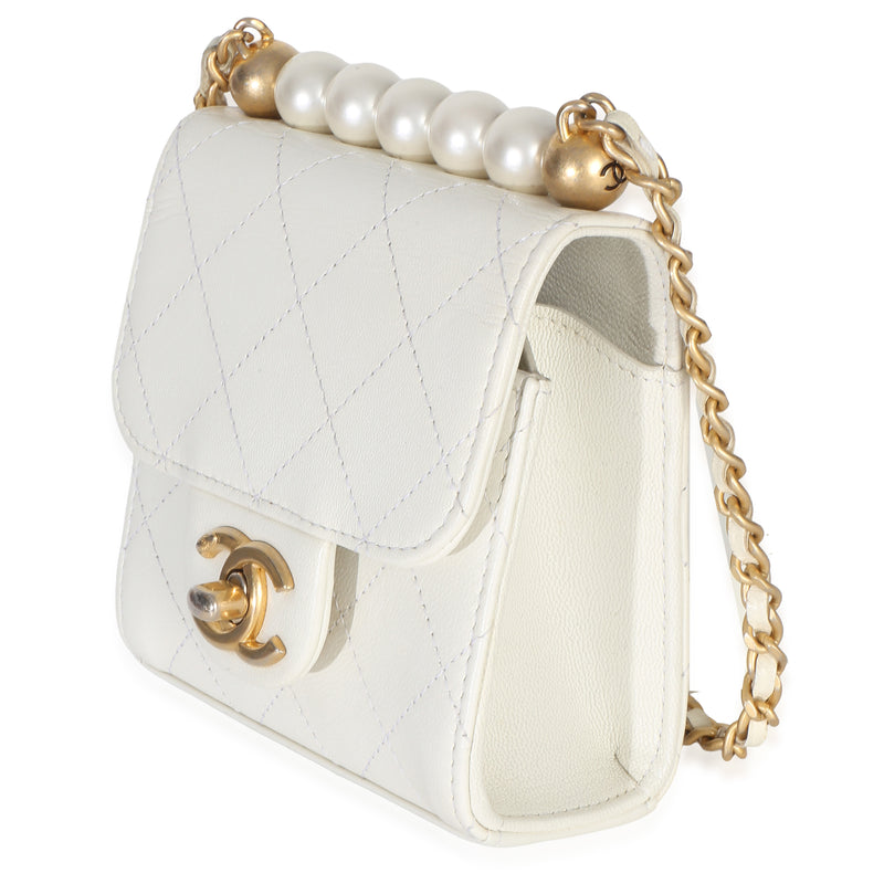 Chanel White Lambskin Quilted Chic Pearls Clutch On Chain Leather Handbag