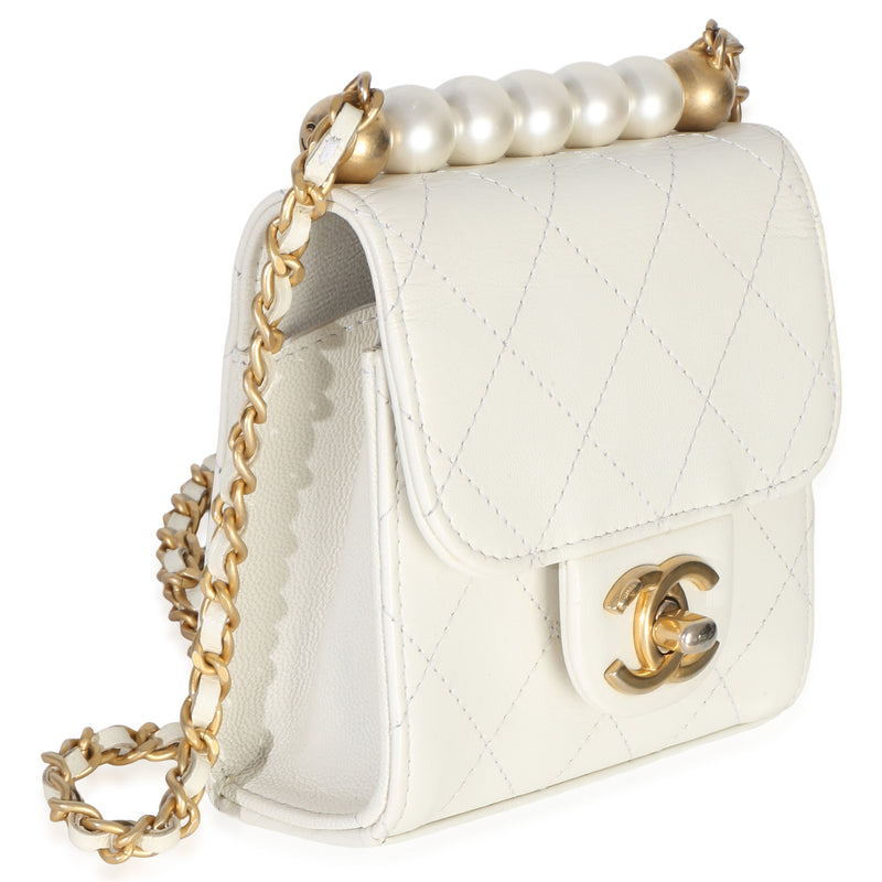 Chanel White Lambskin Quilted Chic Pearls Clutch On Chain Leather Handbag