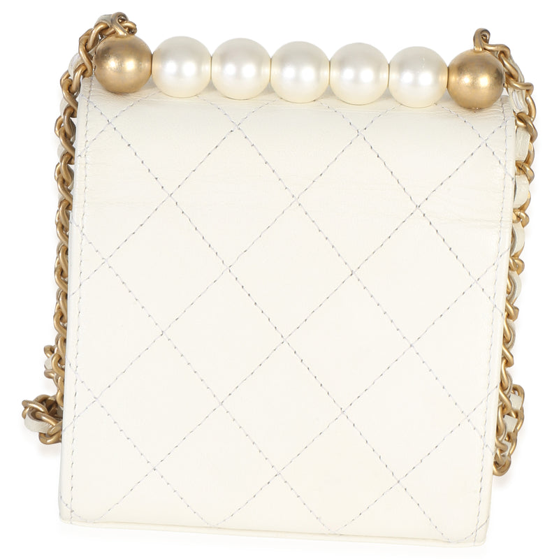 Chanel White Lambskin Quilted Chic Pearls Clutch On Chain Leather Handbag