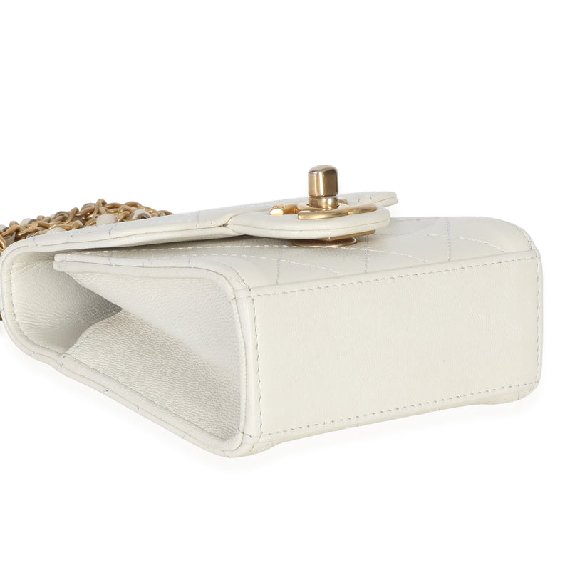 Chanel White Lambskin Quilted Chic Pearls Clutch On Chain Leather Handbag