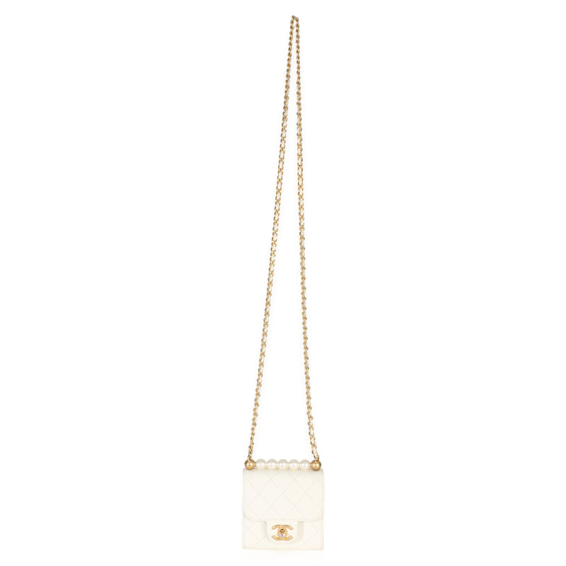 Chanel White Lambskin Quilted Chic Pearls Clutch On Chain Leather Handbag