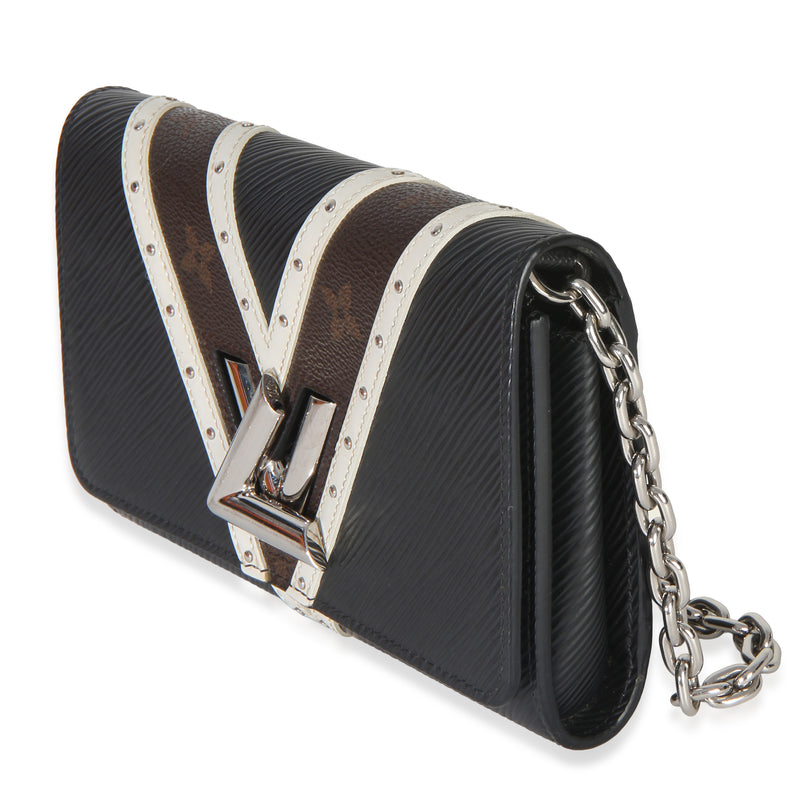 Louis Vuitton Black White V Monogram Canvas Twist Wallet On Chain Leather Handbag