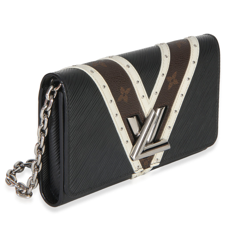 Louis Vuitton Black White V Monogram Canvas Twist Wallet On Chain Leather Handbag