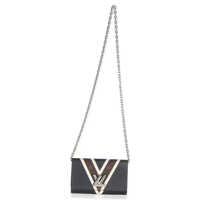 Louis Vuitton Black White V Monogram Canvas Twist Wallet On Chain Leather Handbag