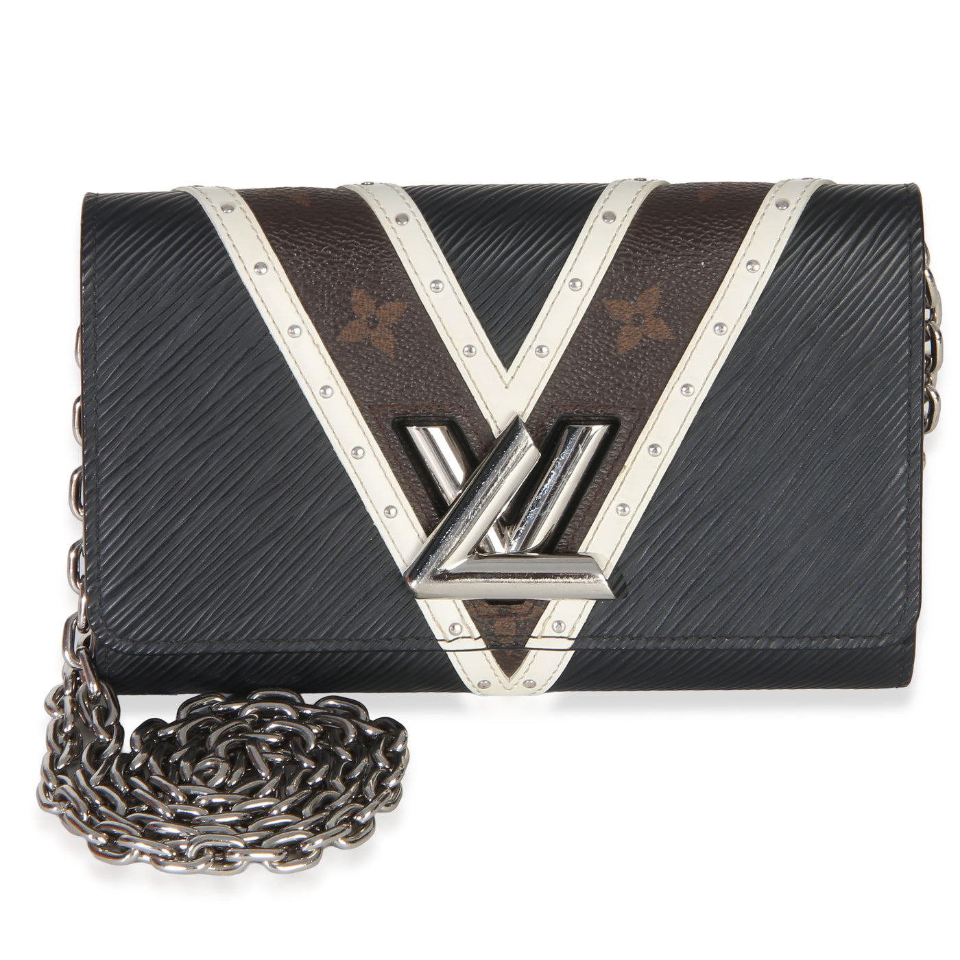 Louis Vuitton Black White V Monogram Canvas Twist Wallet On Chain Leather Handbag