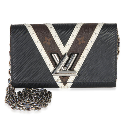 Louis Vuitton Black White V Monogram Canvas Twist Wallet On Chain Leather Handbag