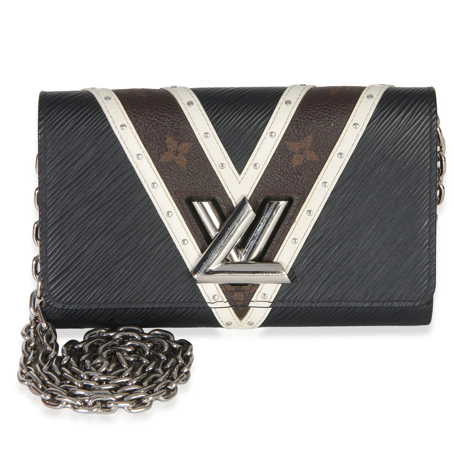 Louis Vuitton Black White V Monogram Canvas Twist Wallet On Chain Leather Handbag