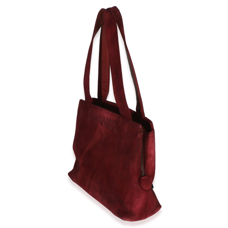 Chanel Vintage Red Suede Logo Small Tote Handbag