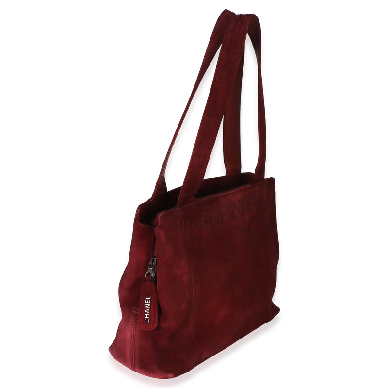 Chanel Vintage Red Suede Logo Small Tote Handbag