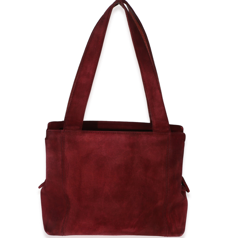 Chanel Vintage Red Suede Logo Small Tote Handbag